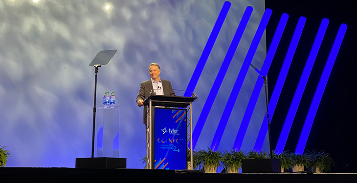 Tyler’s President & CEO Lynn Moore kicked off the opening session of Connect 2022.