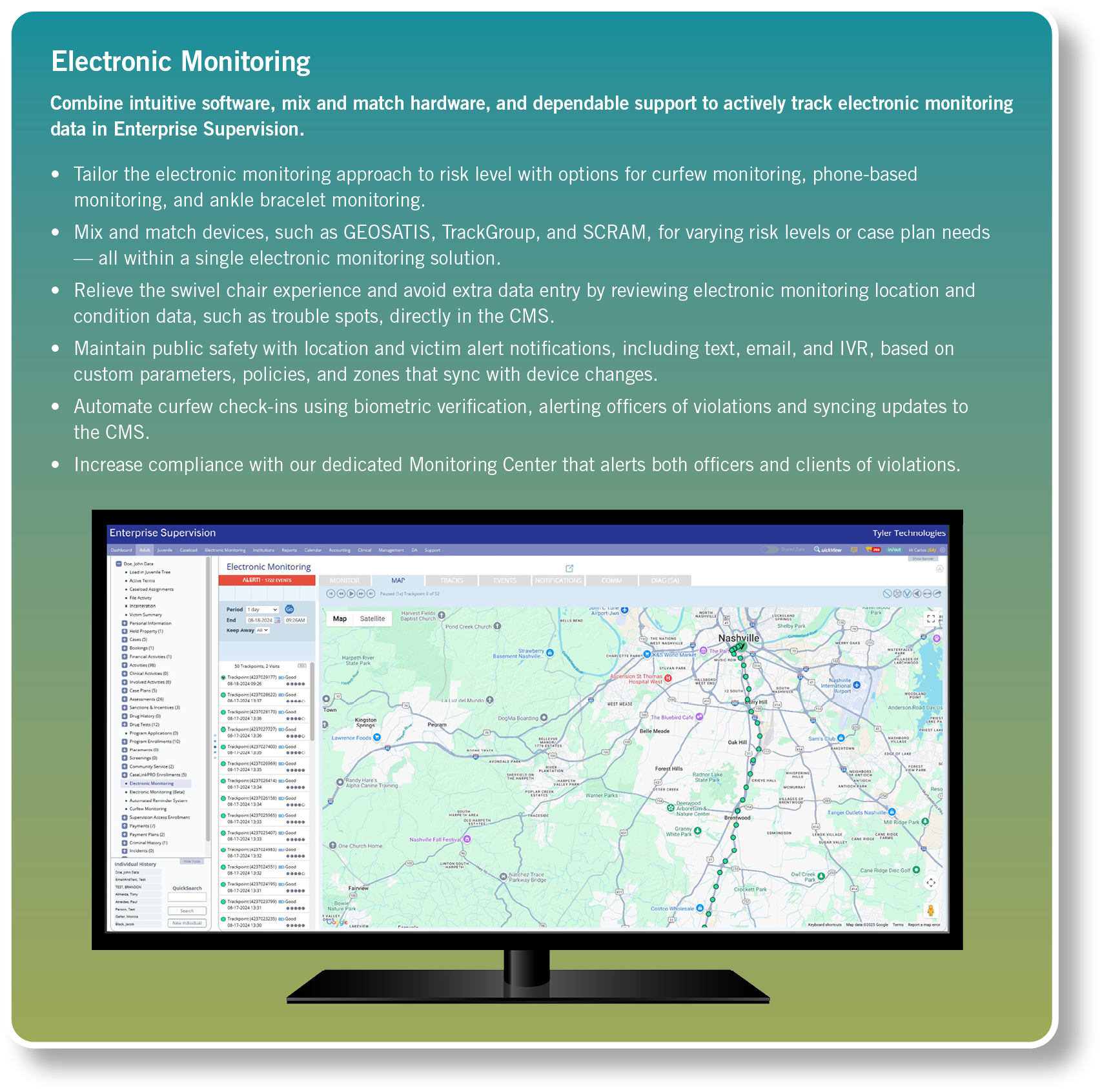 Electronic Monitoring Combine intuitive software, mix and match hardware, and dependable support to actively track el...