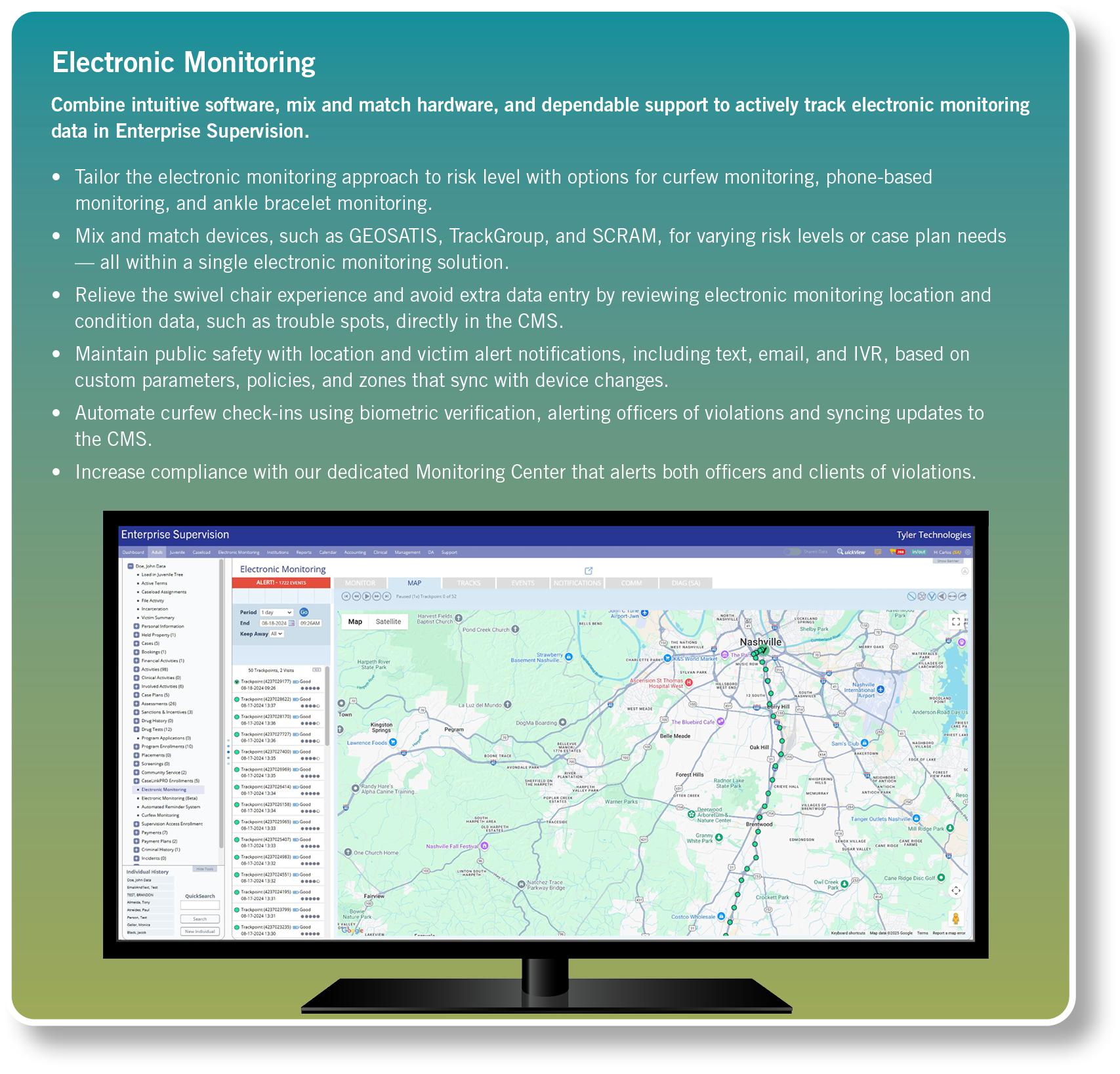 Electronic Monitoring Combine intuitive software, mix and match hardware, and dependable support to actively track el...