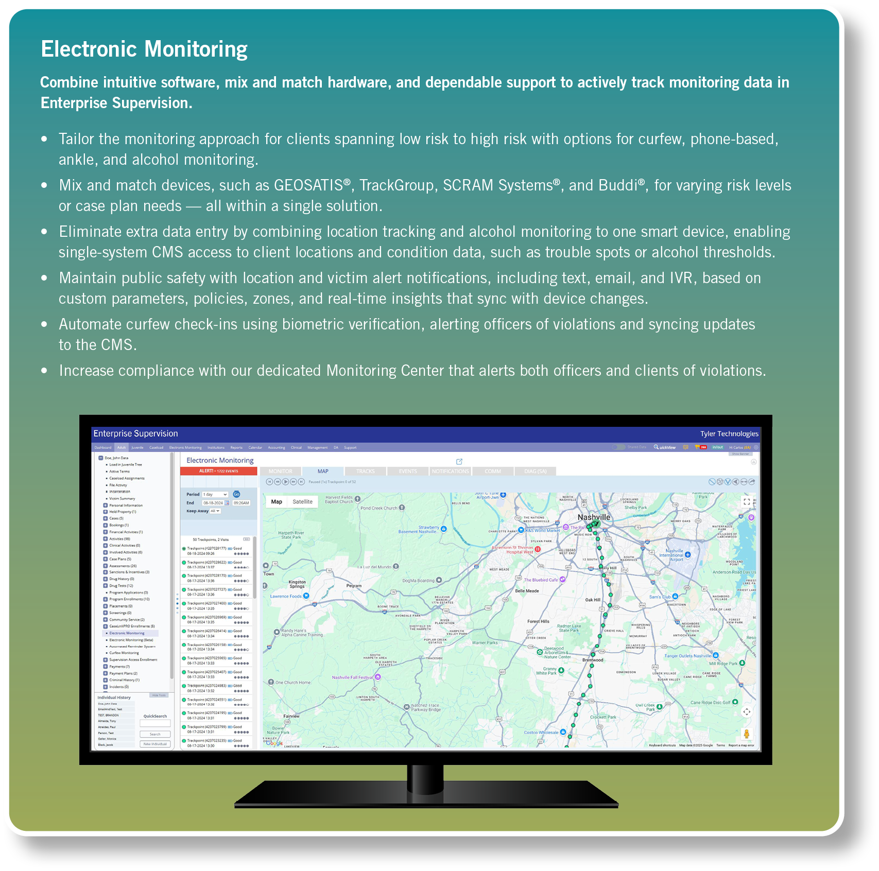 Electronic Monitoring Combine intuitive software, mix and match hardware, and dependable support to actively track mo...