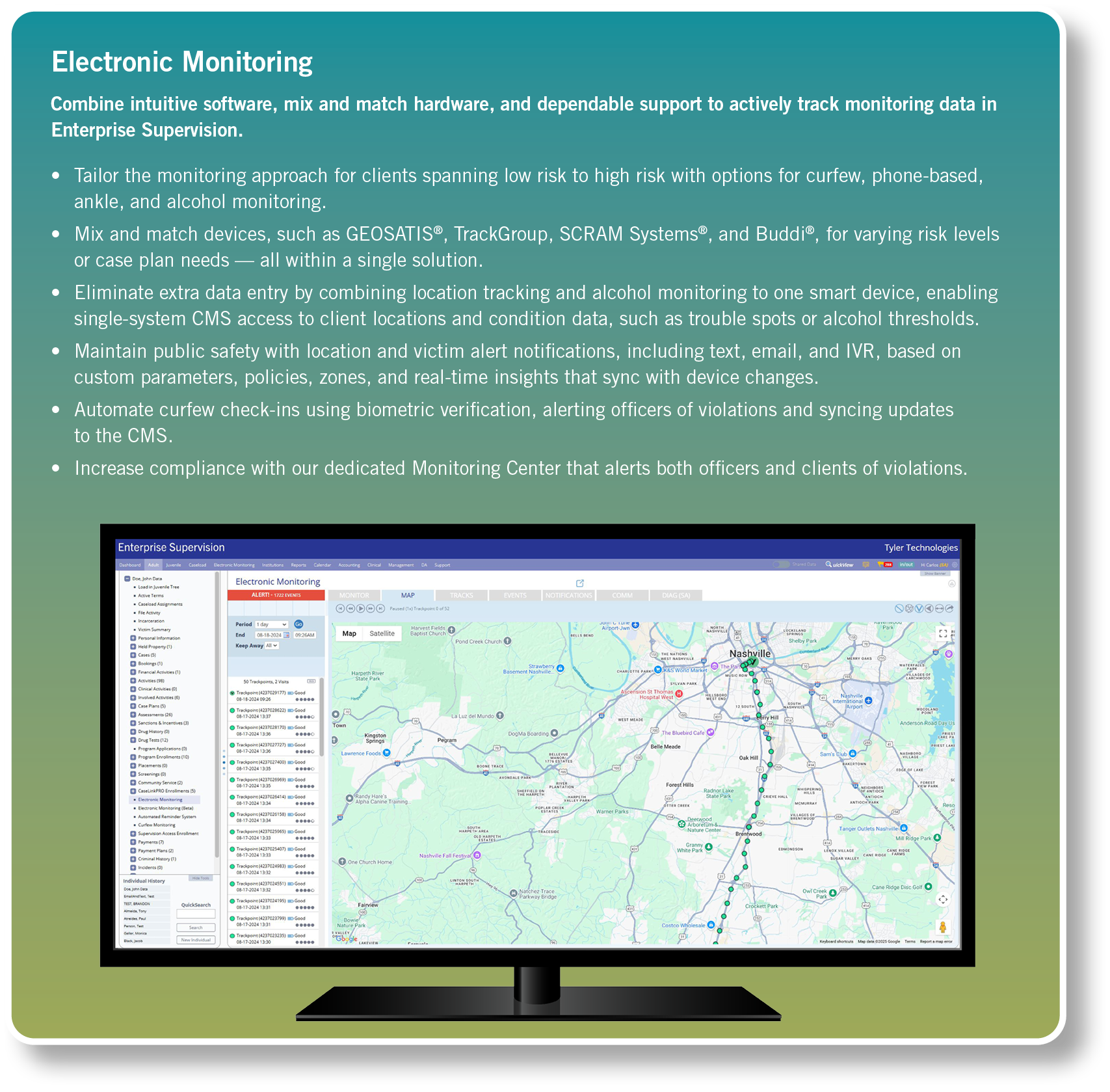 Electronic Monitoring Combine intuitive software, mix and match hardware, and dependable support to actively track mo...