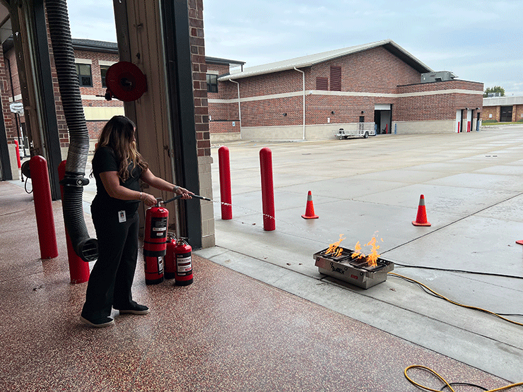 fire safety demonstration with trainer
