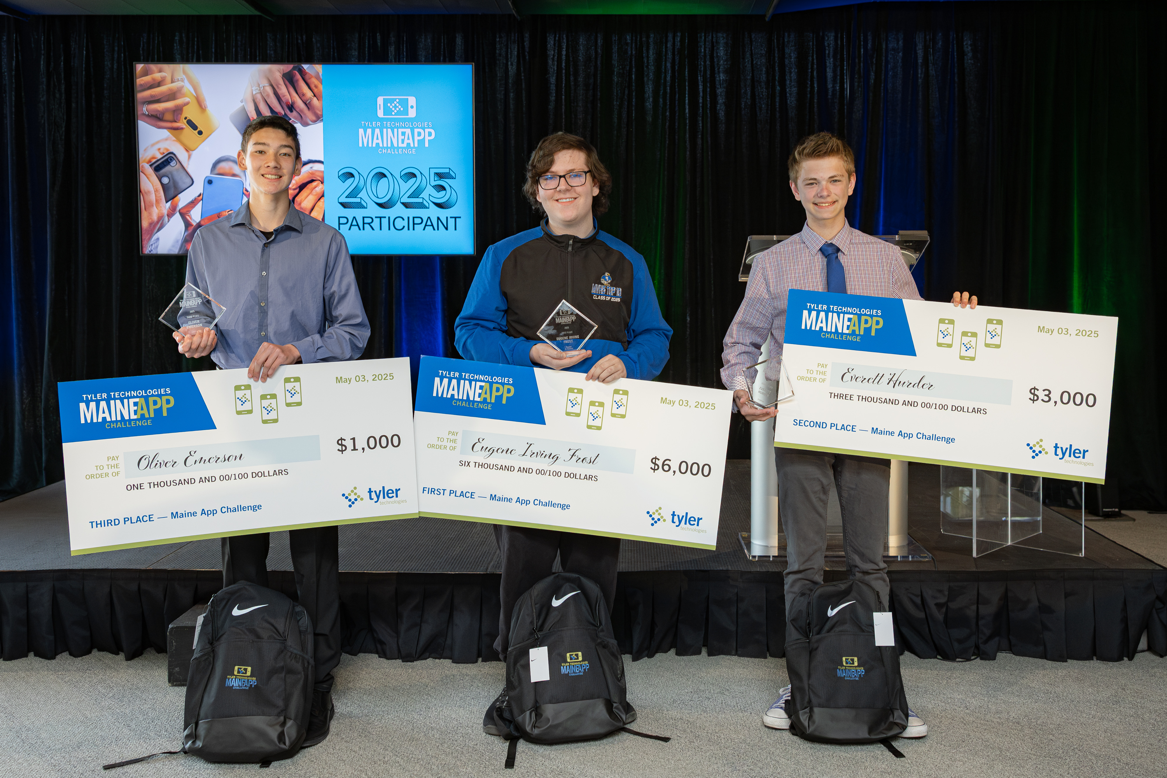 The Maine App Challenge winners pose with their prizes.